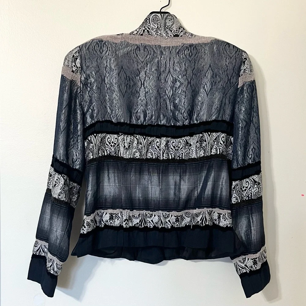 Metallic Silver Paisley Patchwork Jacket Y2K Boho Chic Lightweight Statement Top - Picture 3 of 12